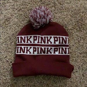 Victoria Secret PINK maroon - burgundy Pom beanie